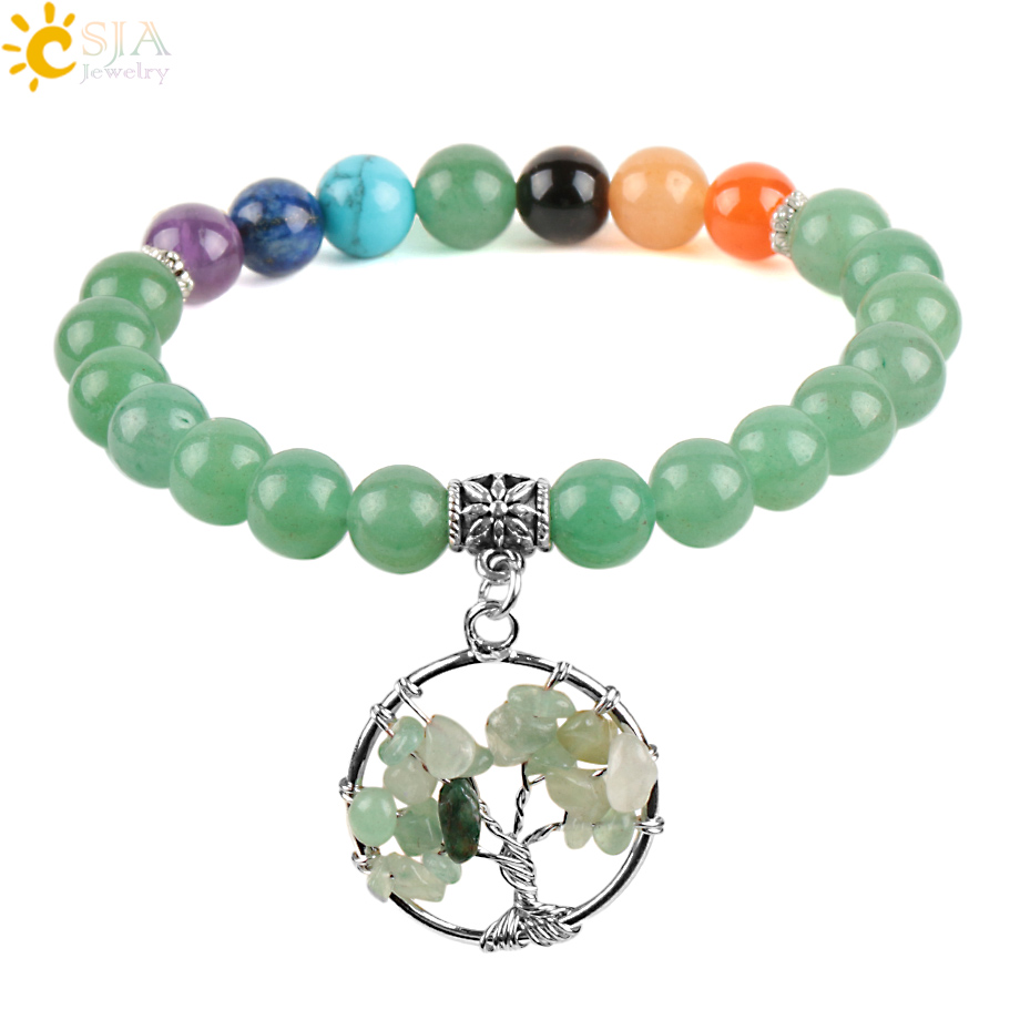Yoga Fitness Tracker - CSJA 7 Chakras Natural Stones Green